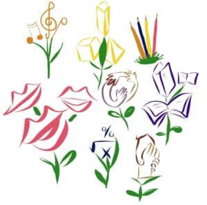 The various strengths a dyslexic child may have are depicted as flowers