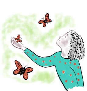 A child plaing with butterflies as an image of soaring self-esteem.